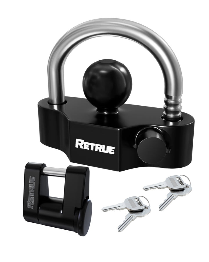 Keyed Alike Heavy Duty Coupler Lock Set Trailer Lock Kit Include Universal Coupler Lock & Trailer Tongue Coupler Lock All Black Set - Retrue