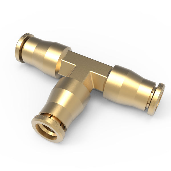 21838 Air Line Fittings Union Tee 1/4" Push Fit Fittings Tube Push T-Fitting Pneumatic Air Quick Connect Air Suspension Fittings, Brass