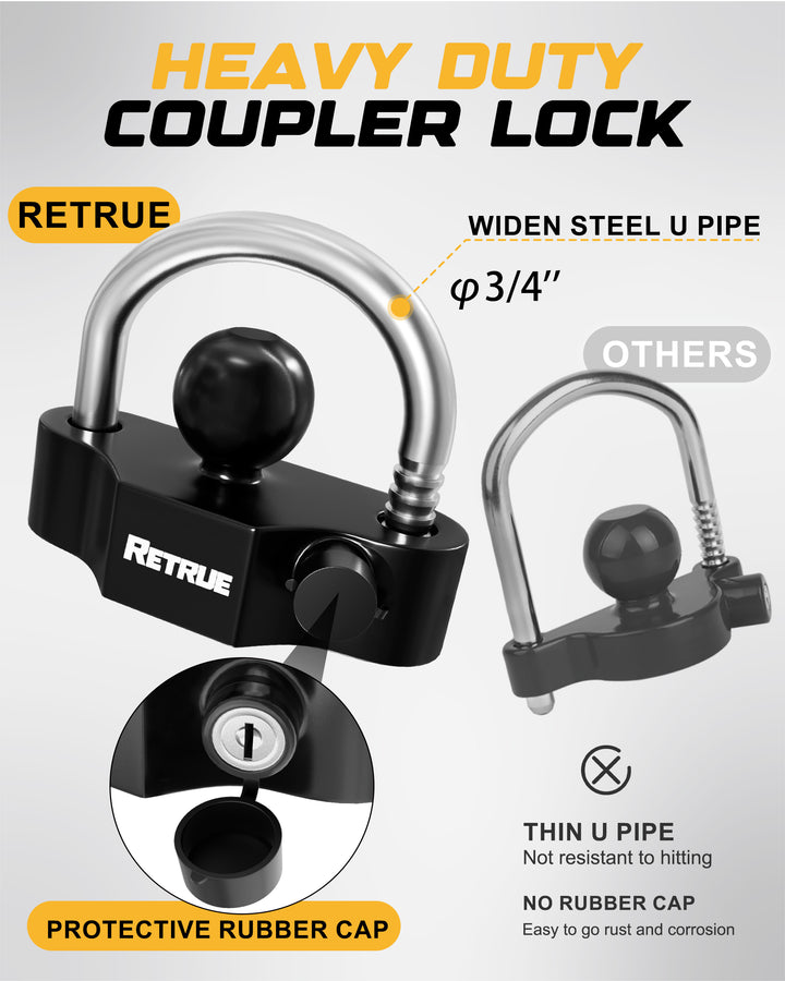 Keyed Alike Heavy Duty Coupler Lock Set Trailer Lock Kit Include Universal Coupler Lock & Trailer Tongue Coupler Lock All Black Set - Retrue